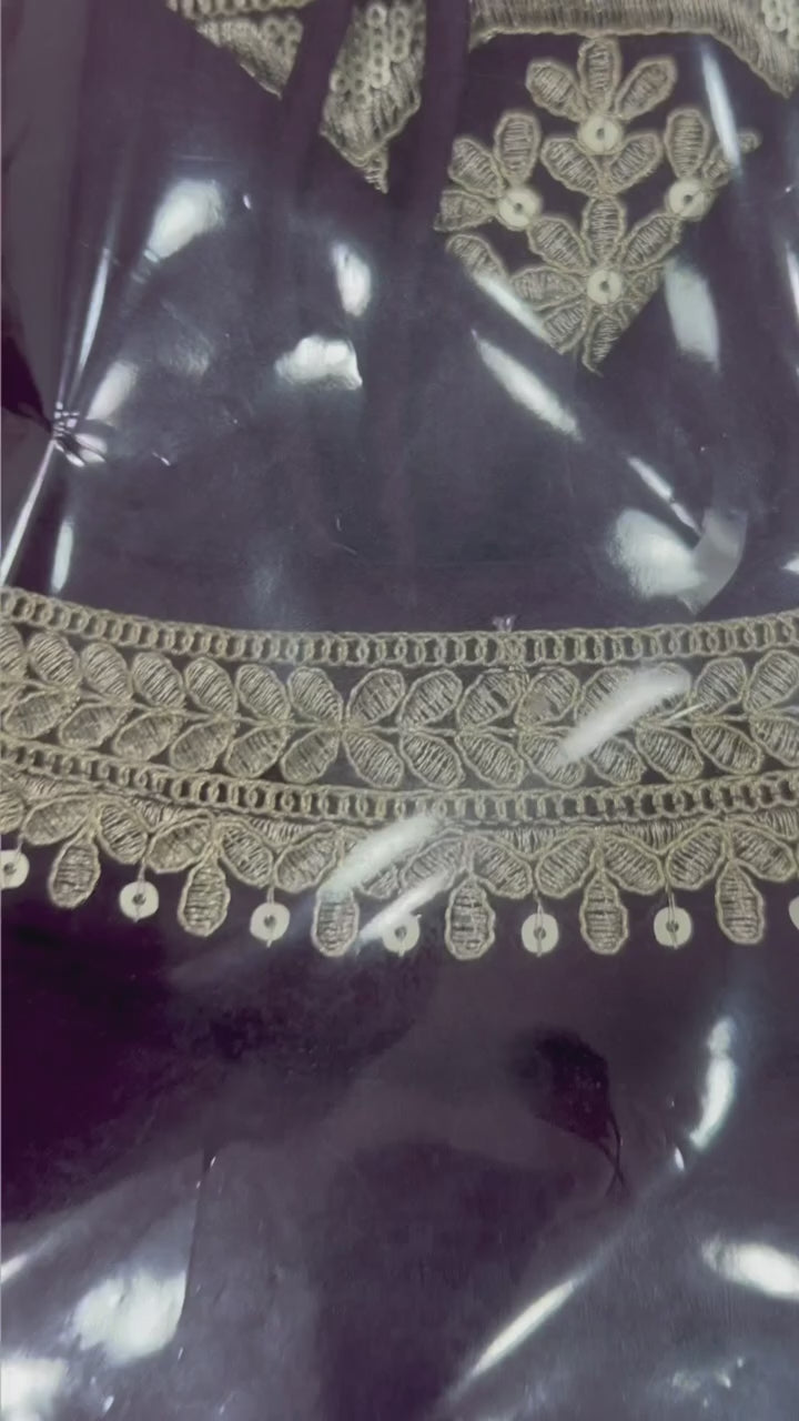 Purple Roman Silk Dori Zari Embroidered Suit Set Stitched