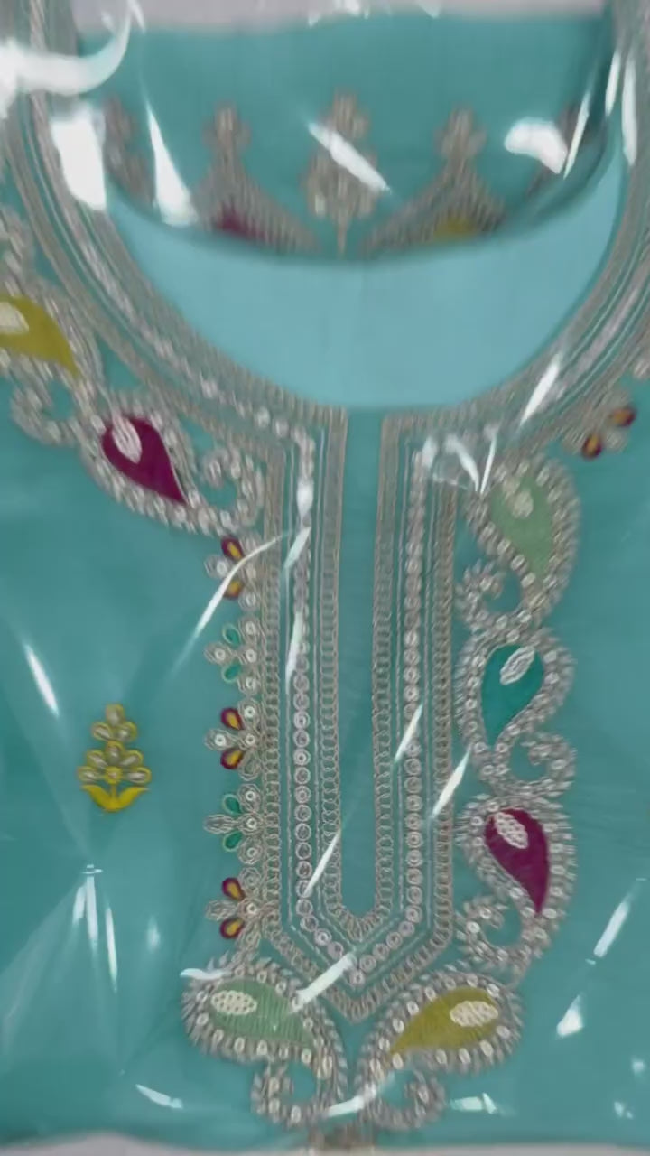blue pure soft crunchy silk embroidered sharara suit set