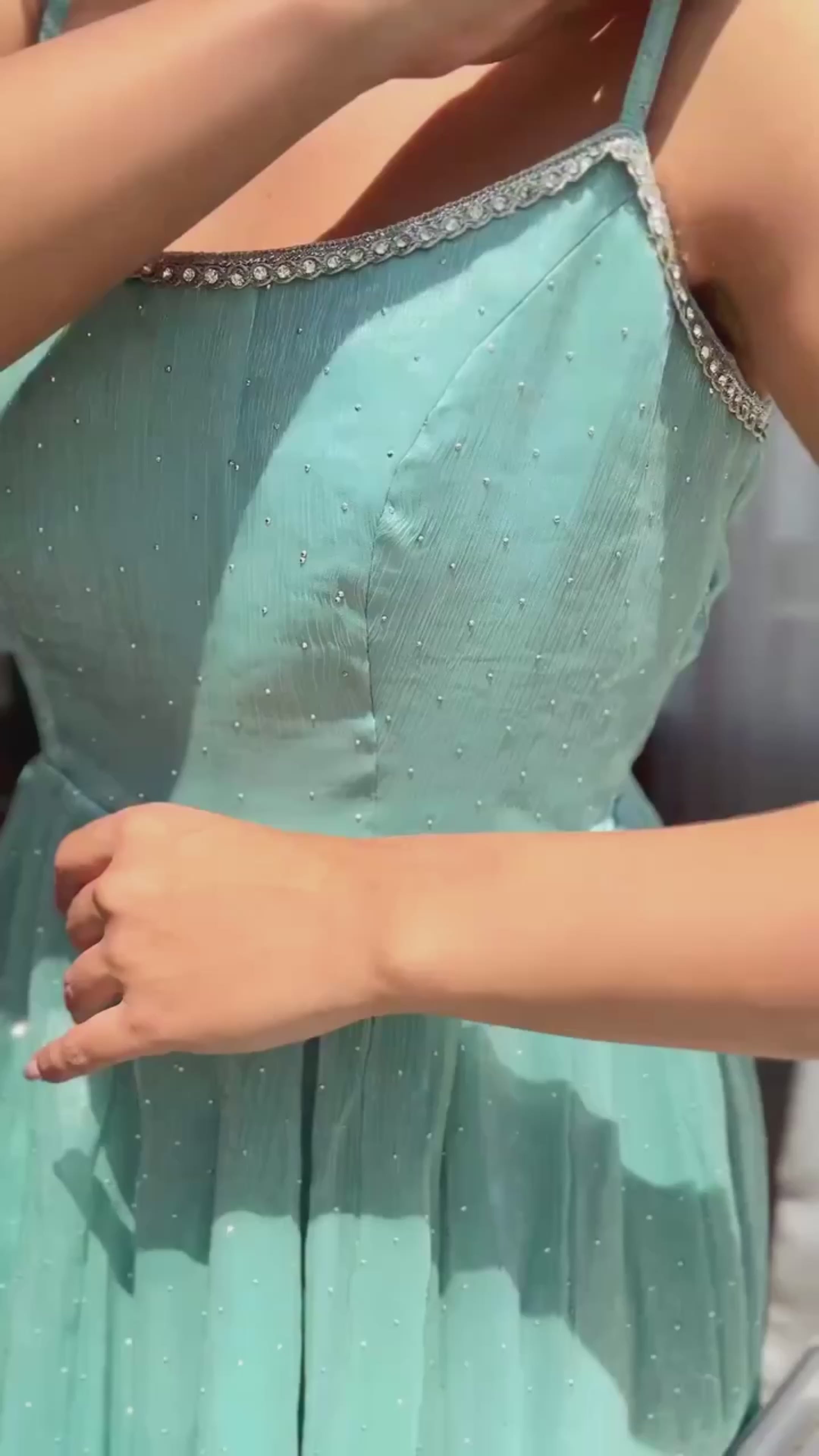 Sky Blue Crunchy Silk Sirozski Embroidered Anarkali Suit with Dupatta