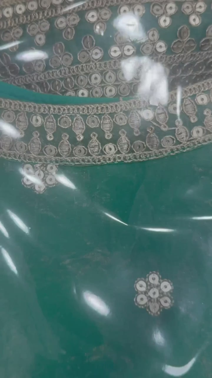 Rama Blue Sequins Embroidered Roman Suit – Zari Work, Bell Bottom