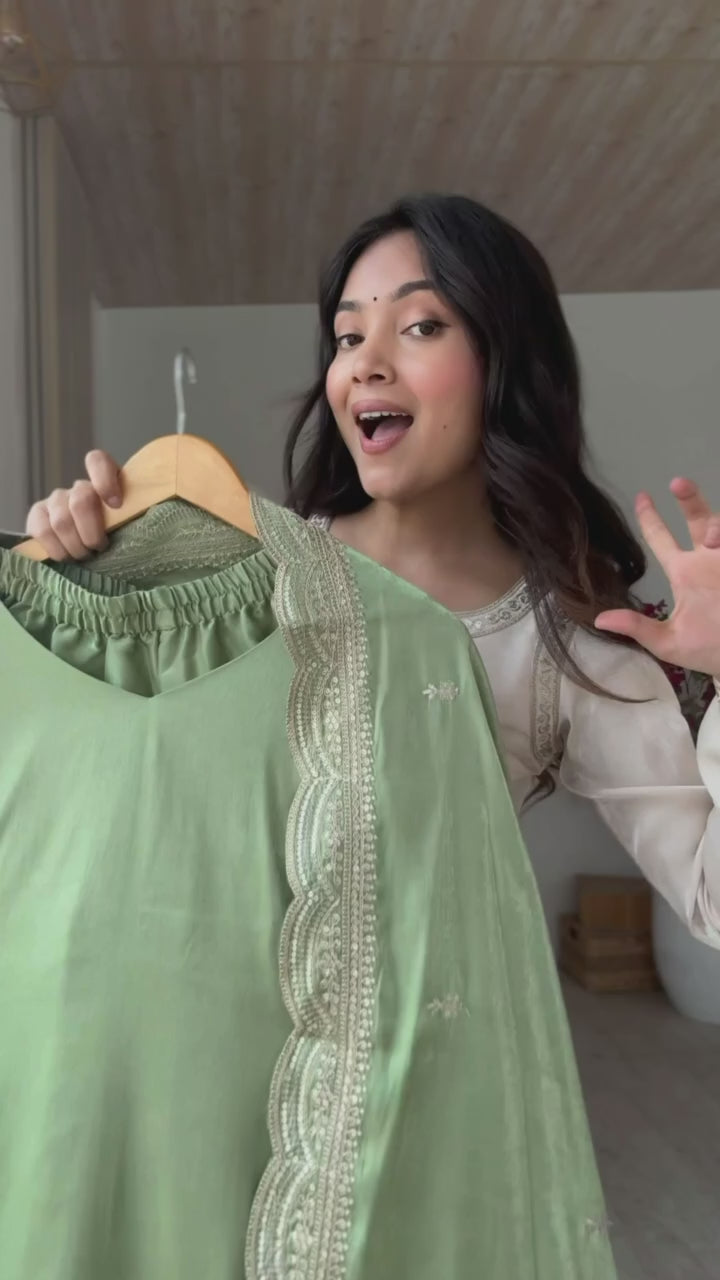 Women Embroidered Straight Kurta with Salwar Pants & Dupatta