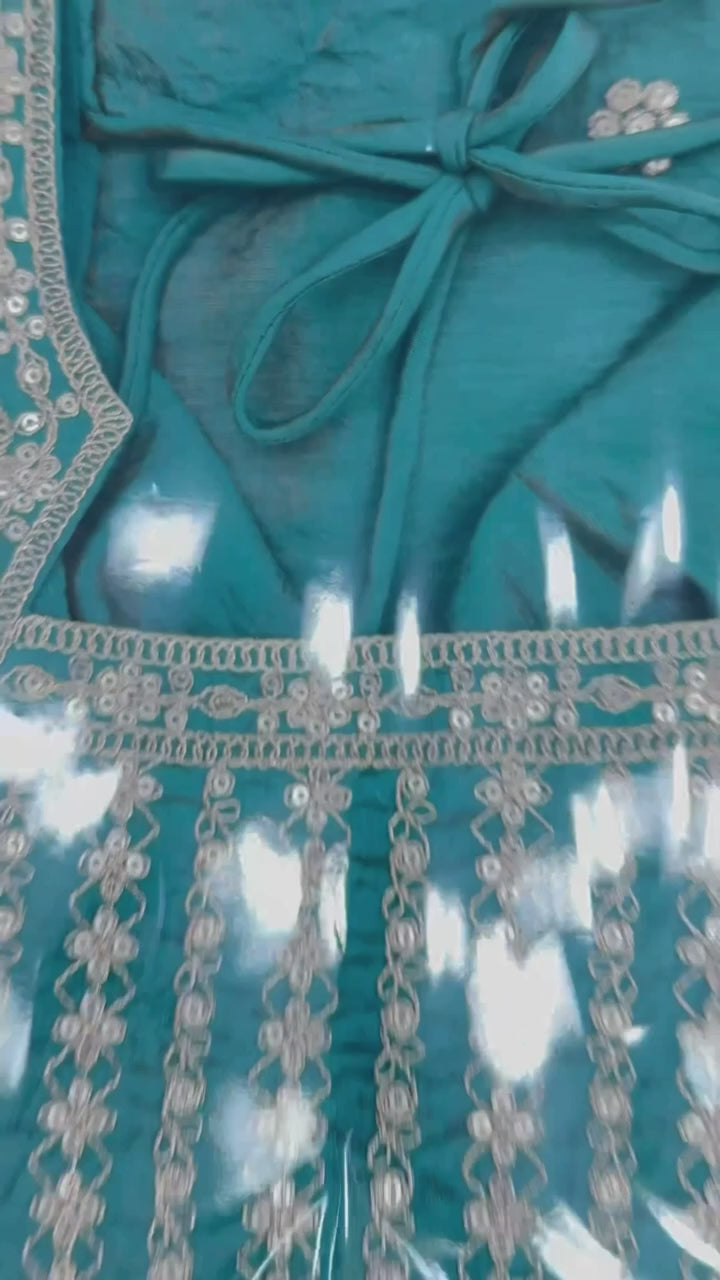 Teal Blue NC Vichitra Silk Farshi Salwar Suit with Embroidery Dori Work for Festive Wear
